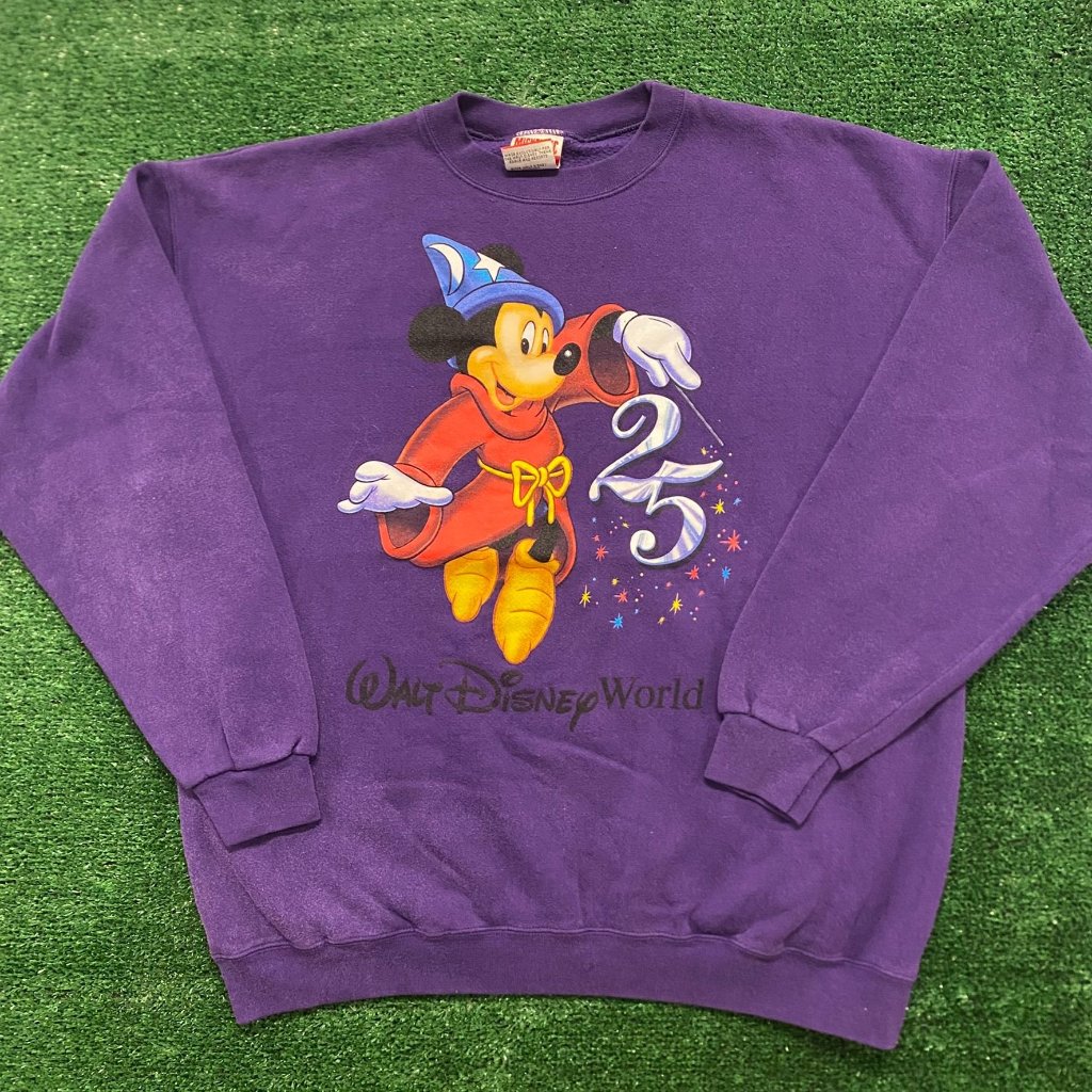 Vintage 90s Walt Disney World Fantasia Mickey Mouse Crewneck Sweatshirt Purple